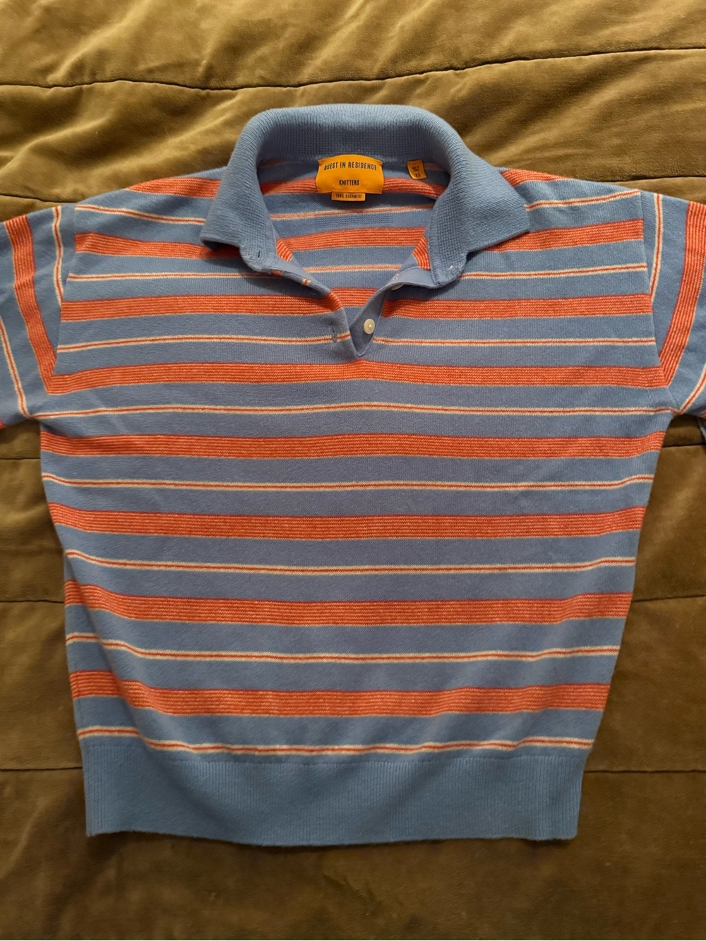 Striped Polo Sweater in Blue and Orange - Women's Knit Top